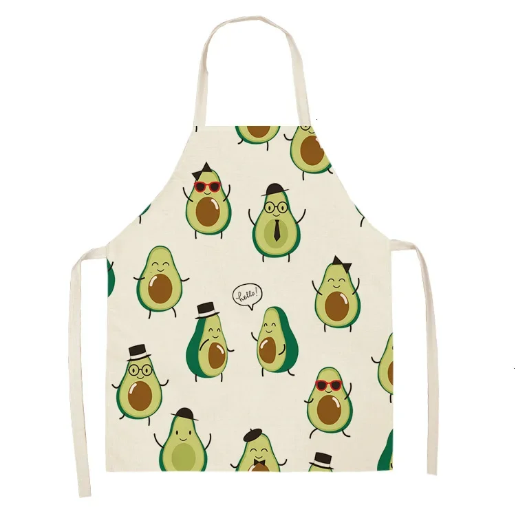 Fruit Avocado Tropical Print Cotton Linen Apron Kitchen Women Roasted Waist Bib Home Cooking Sleeveless Apron Chef Apron