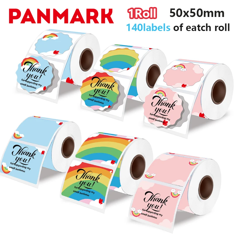 

1 рулон мультяшных радужных наклеек для термопечати 50x50 мм, подходят для Phomemo M220, самоклеящаяся термоэтикетка для детской подарочной палочки