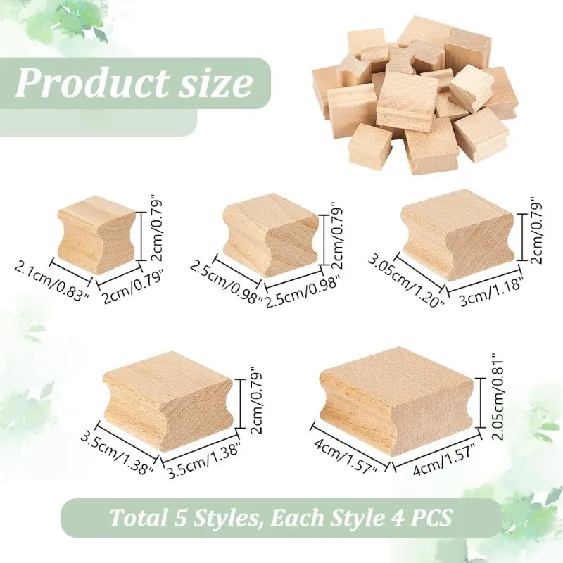 20Pcs Blank Hard Wood 5 Styles Wood Tiles Square Grooved Wood Blocks for Stamp Carving Rubber Stamp Mounts for Crafts Laser