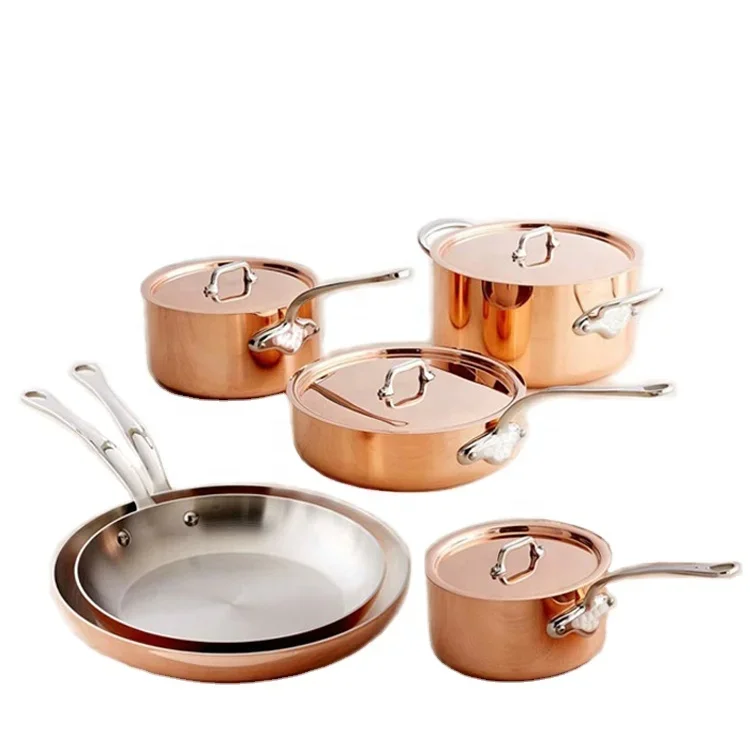 10Pcs 3ply copper clad body cookware induction pots and pan set for home kitchen cooking