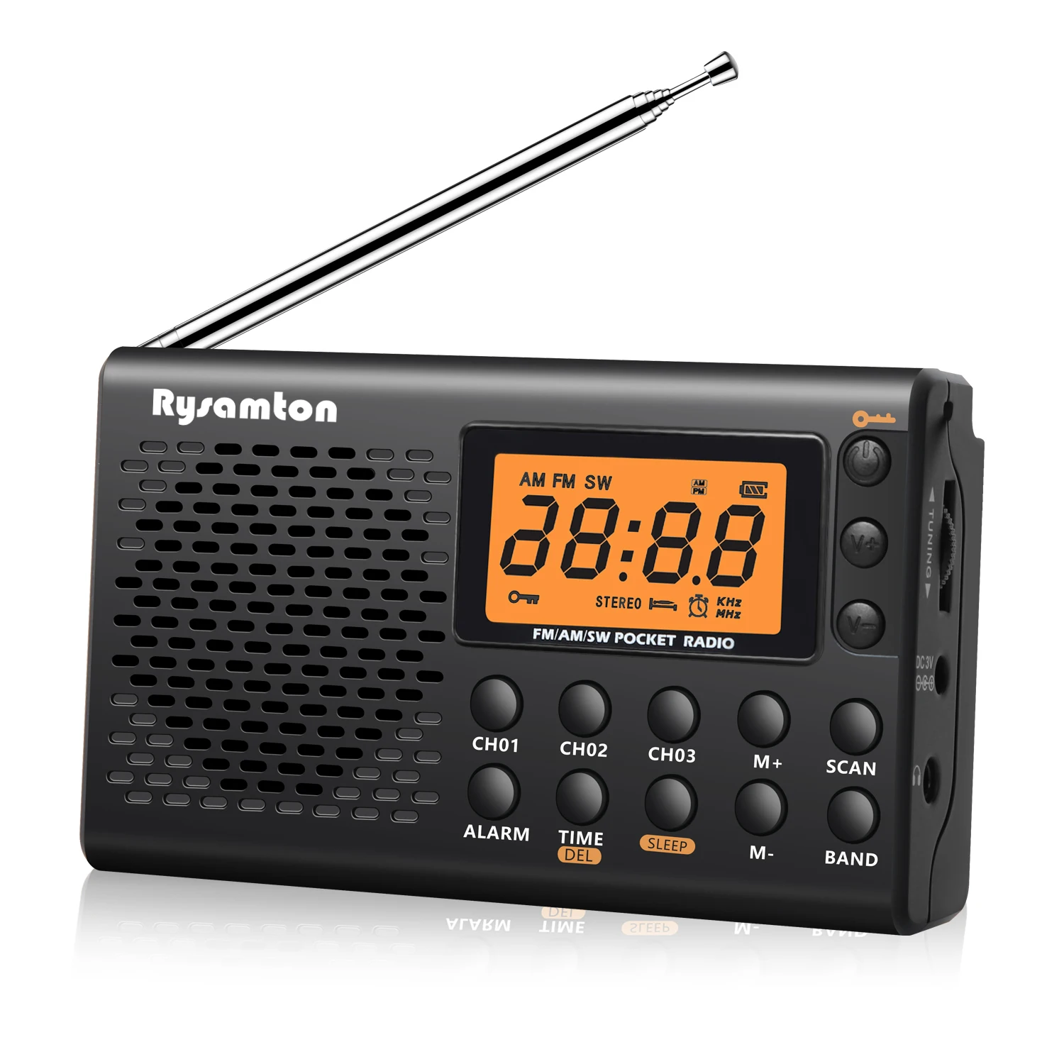 Rysamton Radio portátil de onda corta AM/FM Pantalla digital grande con temporizador de suspensión y función de despertador, radios que funcionan