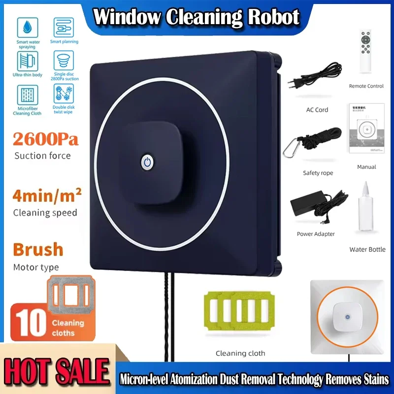 

50ml Smart Glass Window Cleaning Robots 50ml Water Tank Brushless Motor 2600Pa Vacuum Auto Sprayer Window Robot