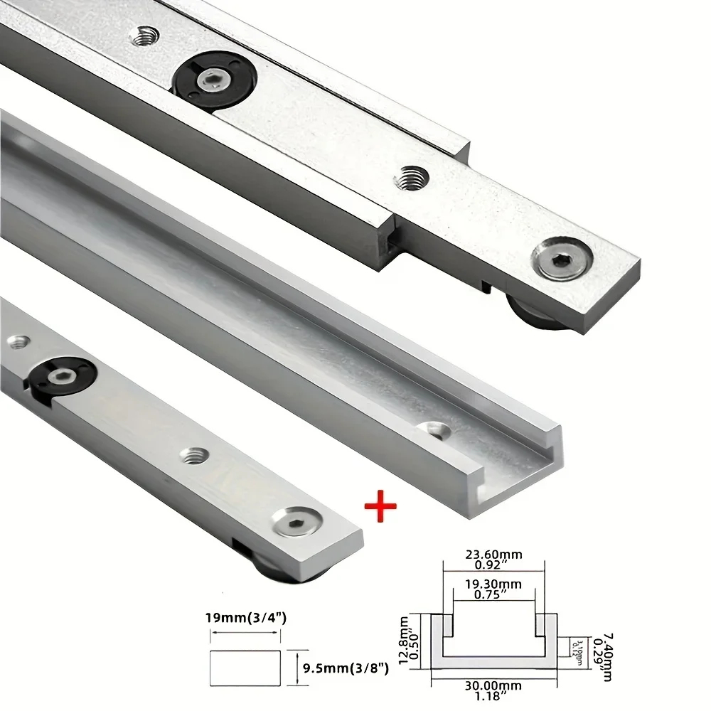 Aluminum Alloy Miter Bar Slider Kit T Slot T-shaped Rail with Wheels Non Perforated Guide Bar for Woodworking Workbench Jig
