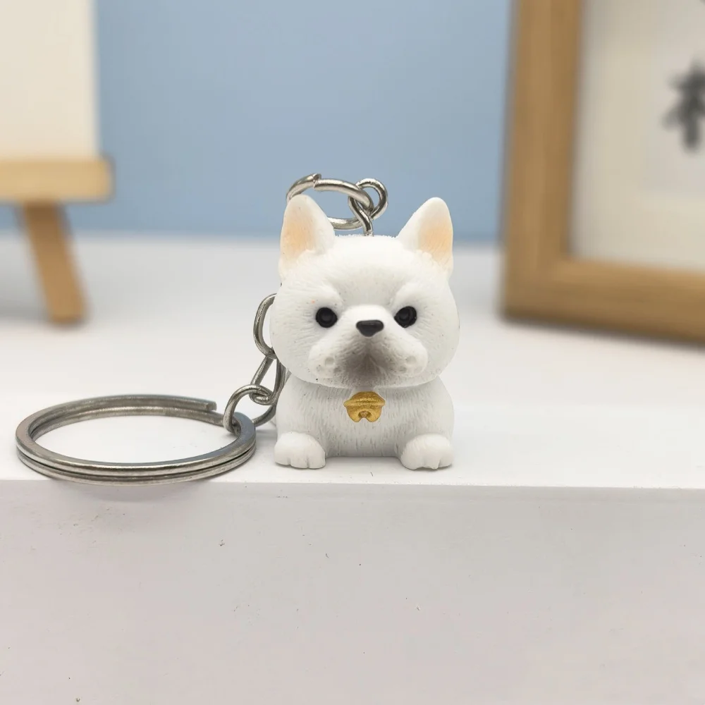 Cute Resin Dog Keychain 3D Simulation Animal Keyring Pendants Backpack Bag Ornament Decorative Accessories for Women Girls Gifts