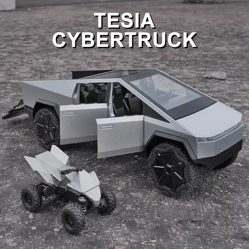 1/32 Teslas Cybertruck Pickup Alloy Car Model Diecast Metal Off-road Vehicles Truck Car Model Sound and Light Childrens Toy Gift