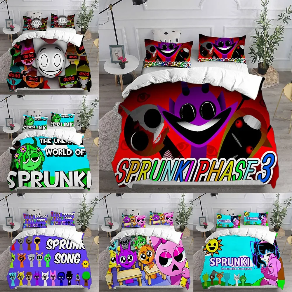 Sprunki Bedding Sets Soft Bed Cover Comforter Duvet Cover Pillow Case 2-3 Pieces Sets Teenagers Children's Gifts Bedroom Decor