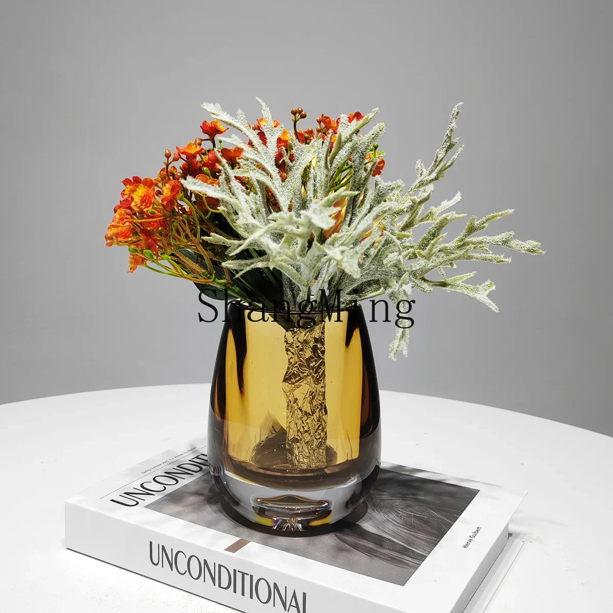 CL light luxury modern simple glass flower art sample room table top decoration restaurant hotel room decoration