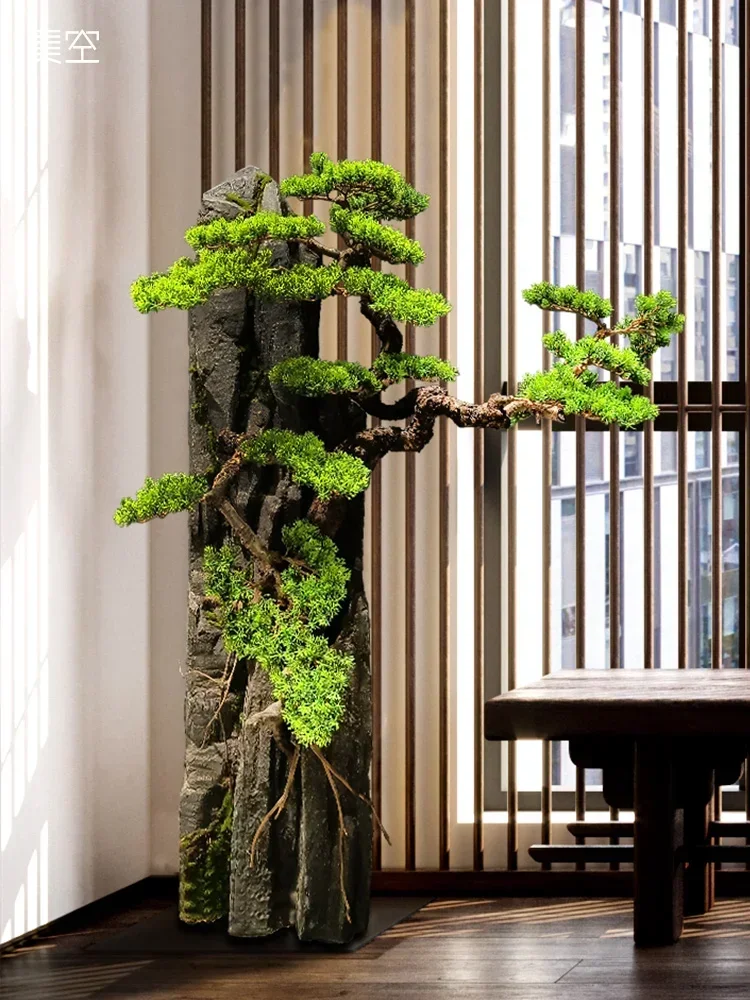 TAO Floor Rockery Stone Welcome Pine Decoration Indoor Entrance Root Stone Simulation Pine New Chinese Green Plant