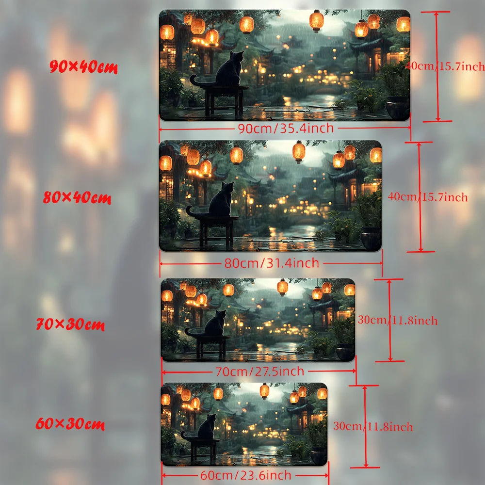 قطعة واحدة من وسادة مطبوعة عالية الدقة على شكل قطة سوداء ممطرة للمكتب، لوحة ماوس XXL متعددة الوظائف، سجادات ماوس ألعاب لوحة المفاتيح، Computjava المكتبية