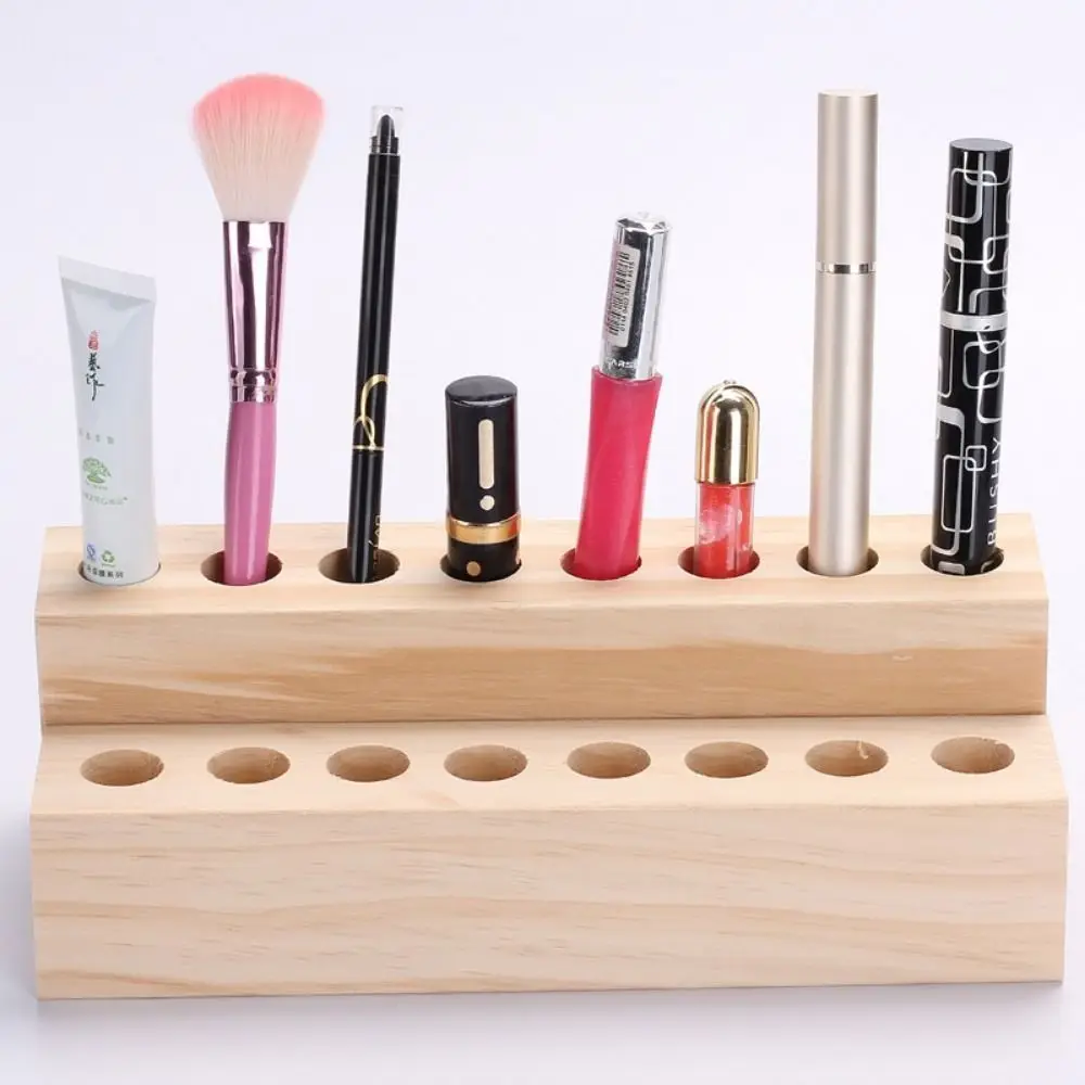 

Creative Wooden Lipstick Organizer Household 8 Grids Wooden Pen Holder Saving Space Portable Brush Display Case Office Supplies