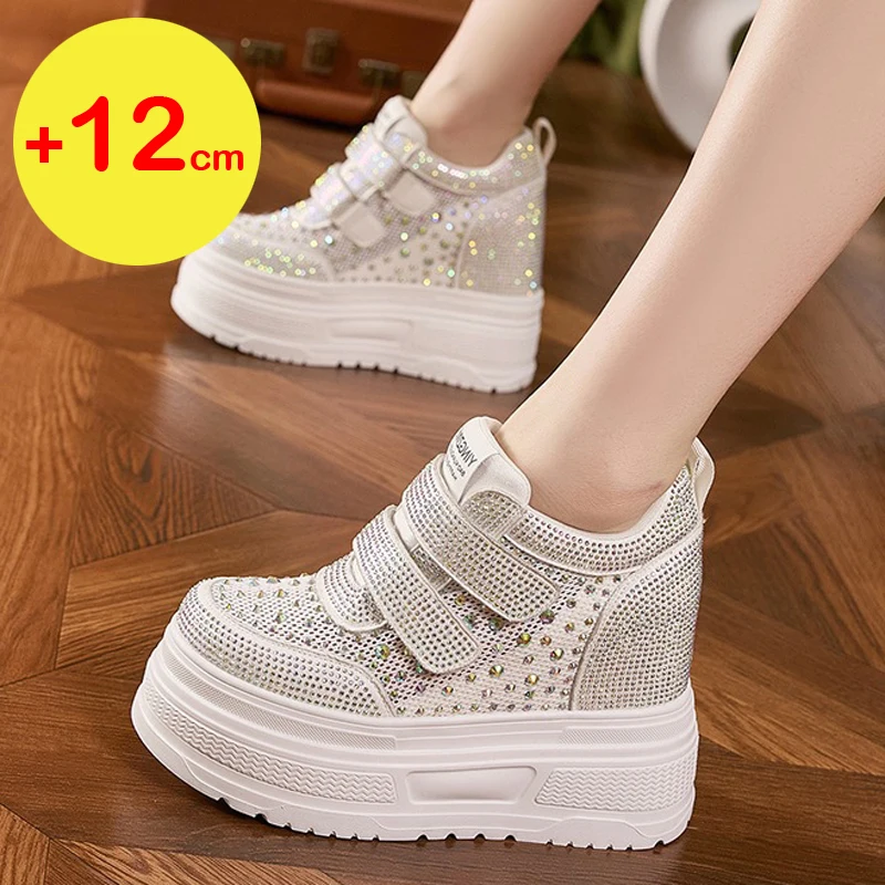 Thick Soled White Shoes for Women Summer New Versatile Breathable Hollow Mesh Casual Shoes 12CM Height Increasing Women's Shoes view 5
