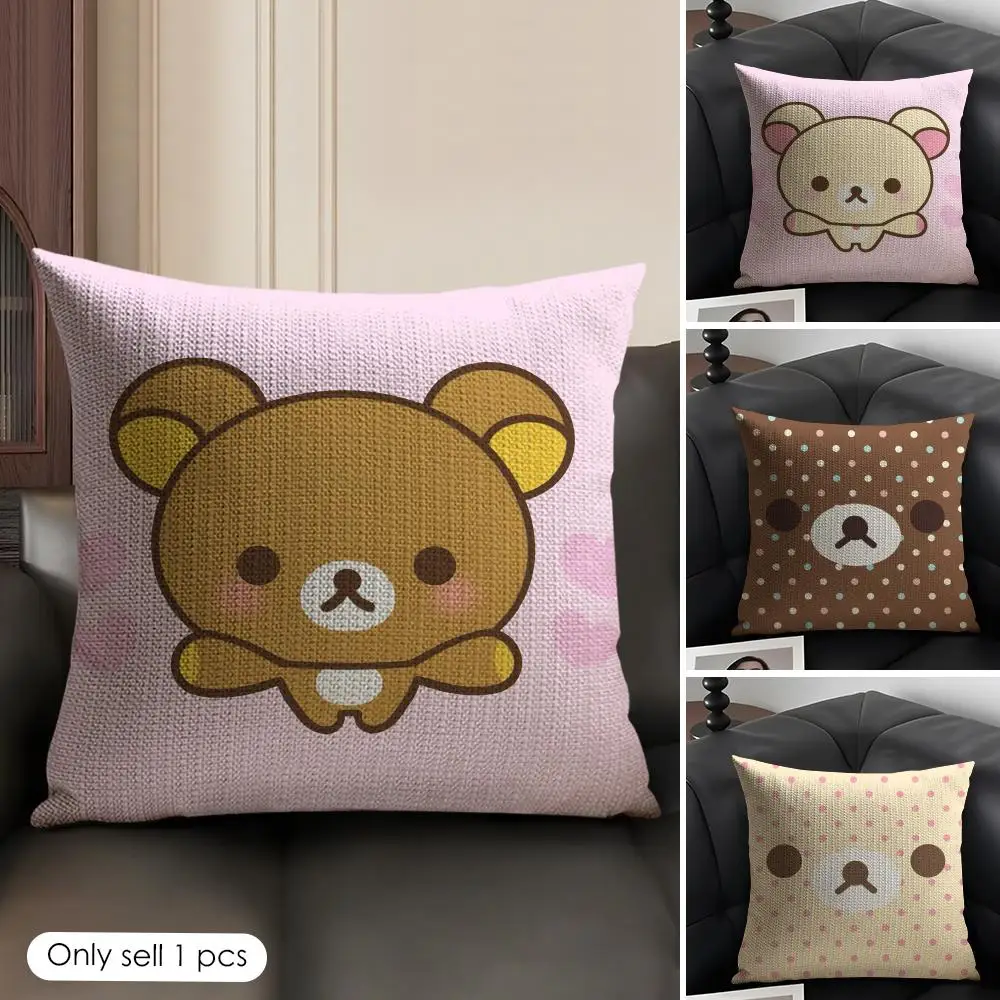 Cute Cartoon Anime R-Rilakkuma Cushion Cover Natural Linen Organic Fabric Double-Sided Printing Sofa Home Decor Gift Pillow Case