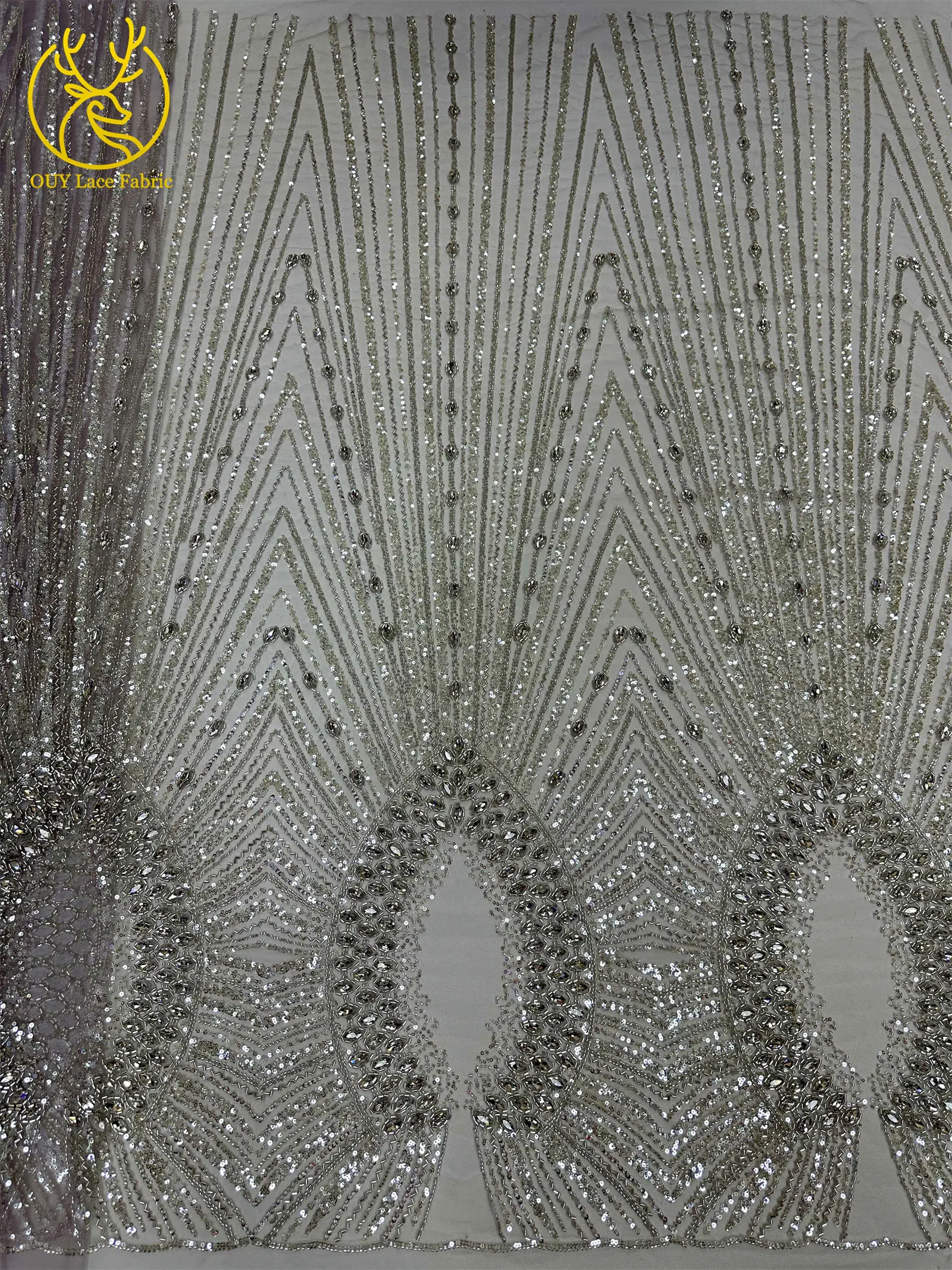 Luxuriöser afrikanischer Edelstein-Perlen-Spitzenstoff 2026 Premium nigerianischer französischer Pailletten-Mesh-Spitzenstoff für Partykleider und Brautkleider – Detail 18