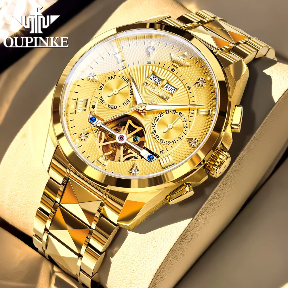OUPINKE 3270 Official Genuine Men's Watches Skeleton Flywheel Luxury Brand Automatic Mechanical Watch for Men Swiss Certificated