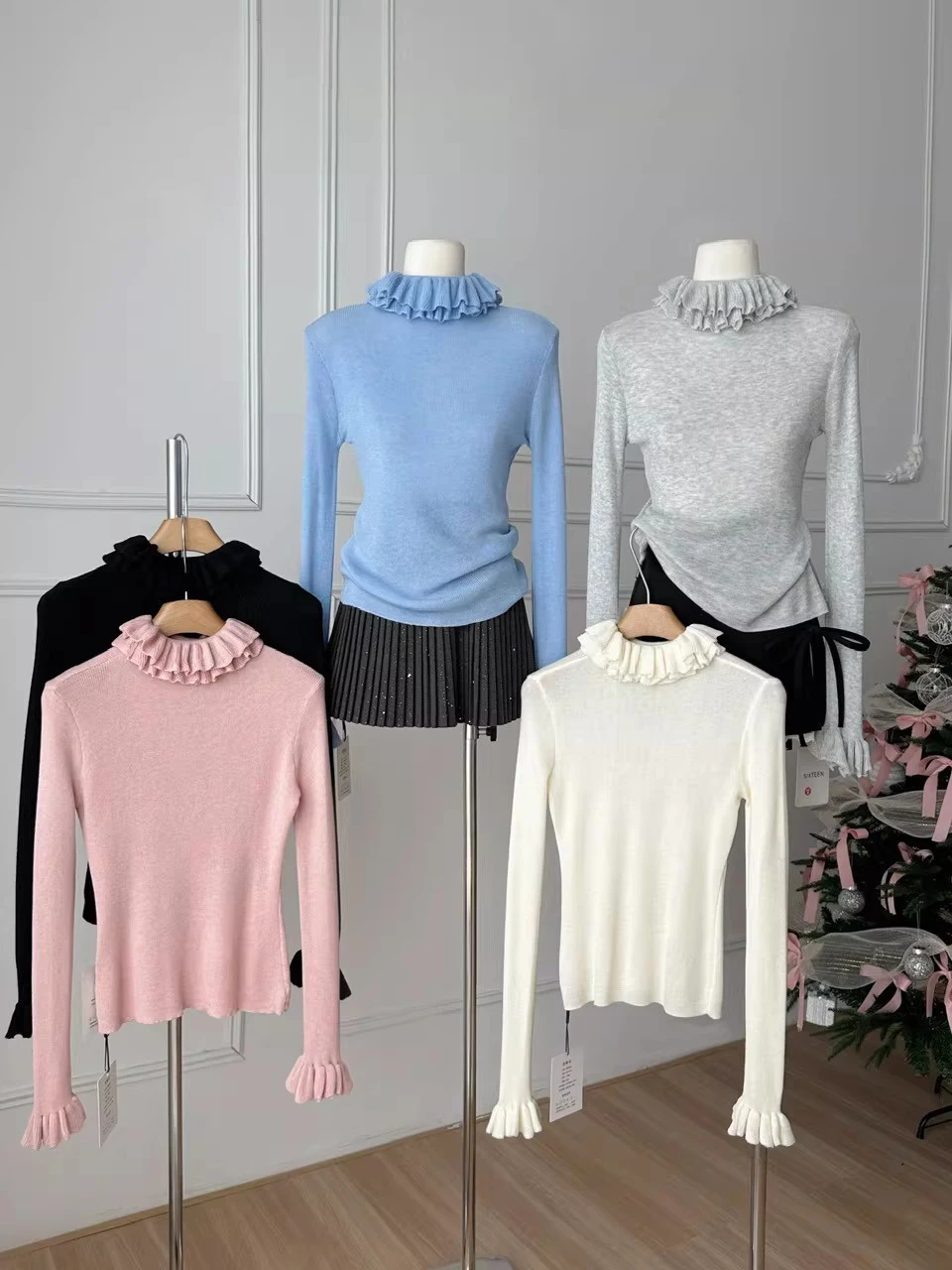 

Повседневная женская базовая рубашка с длинным рукавом и воротником-стойкой, корейский стиль, весна-лето, новая мода, вязаный свитер с деревянными краями, внутренняя одежда