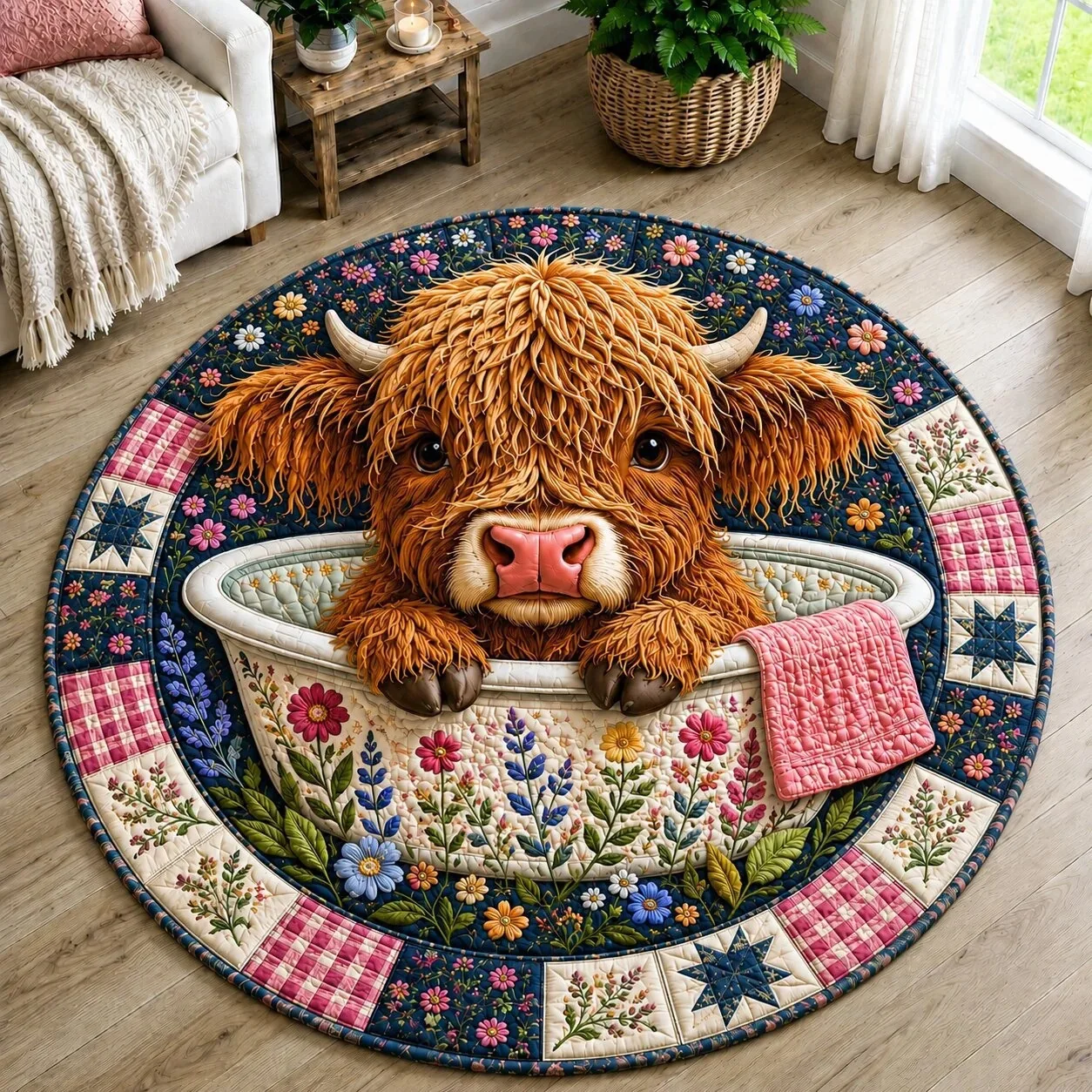 Merry Christmas Round Rug Dizziness Visual Art Carpet Santa Claus Cattle Print New Year Christmas Gift Hallway Decor Nonslip Rug