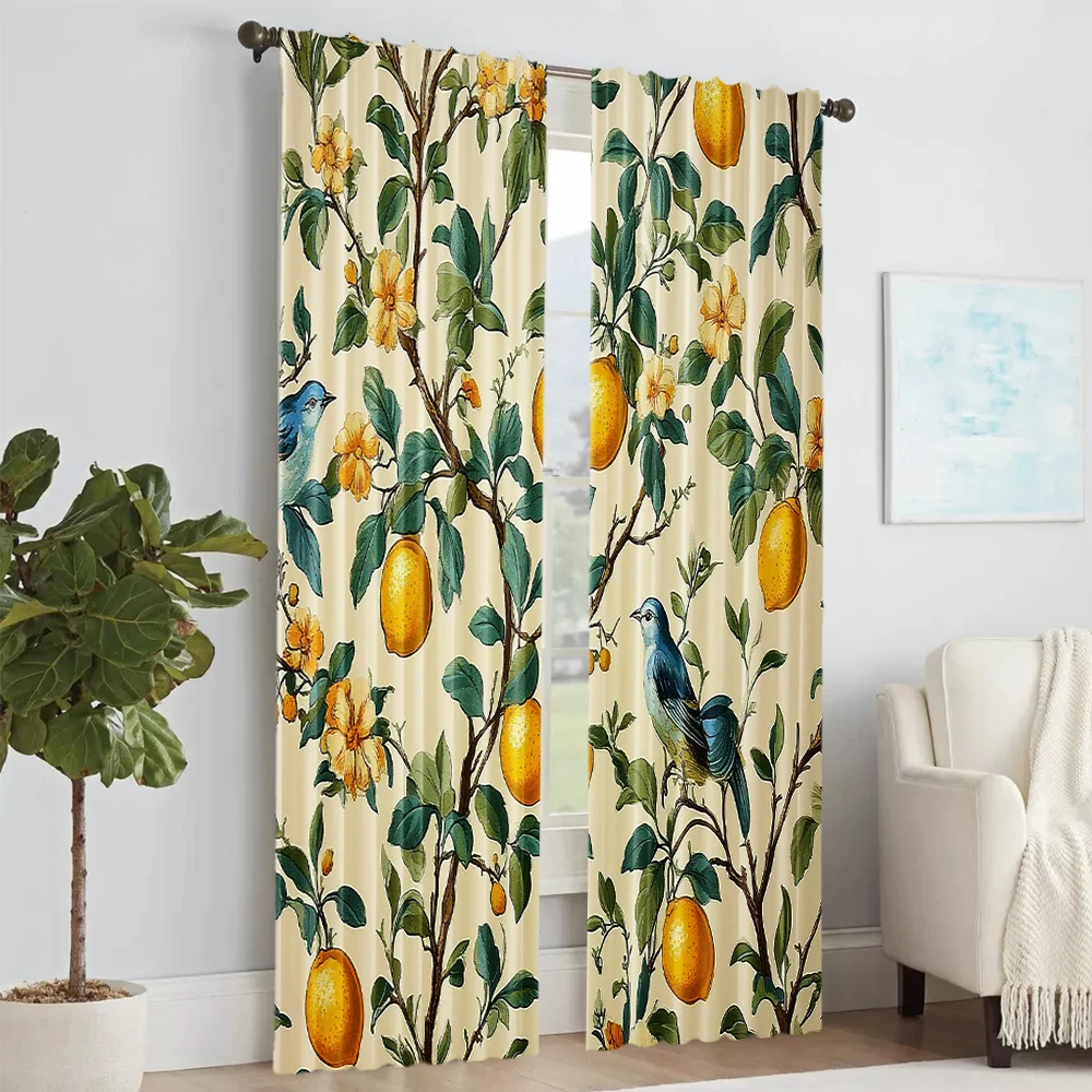2 pcs, versatile polyester transparent curtains for home decoration Fresh Lemon Tree for use in bedrooms and living rooms