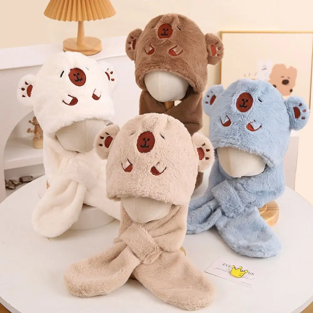 

Casual Baby Hat Scarf Set Soft Korean Style Capybara Fluffy Hat Windproof Thickened Children's Winter Cap Toddler