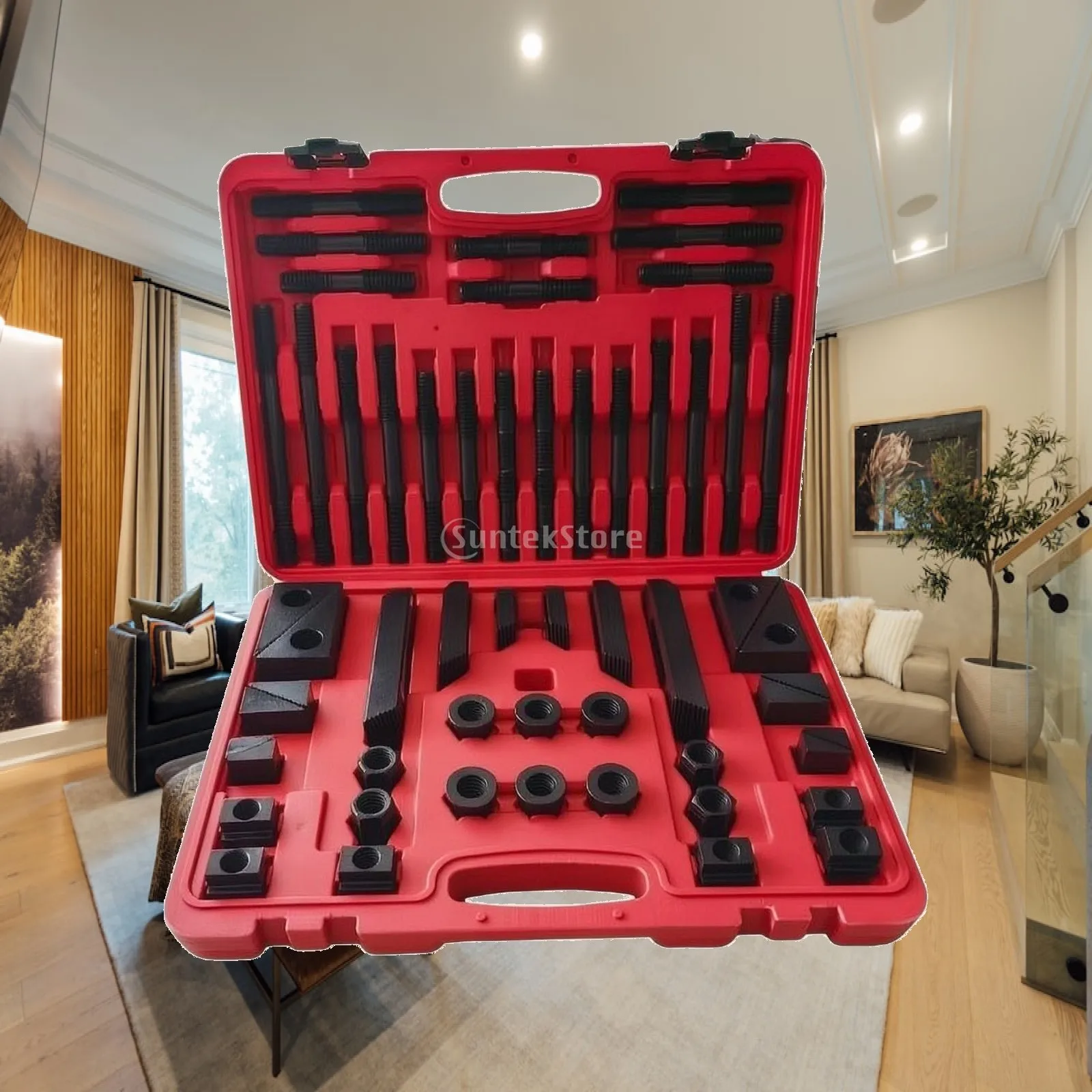 58 Piece Milling Machine Workholding Kit with Steel Clamp Parts and Plastic Case for CNC Workshop Use