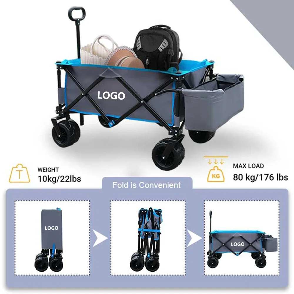 4 Big Wheel Adjustable Handle Beach Wagon Foldable Storage Truck Camping Trolley Wagon Truck