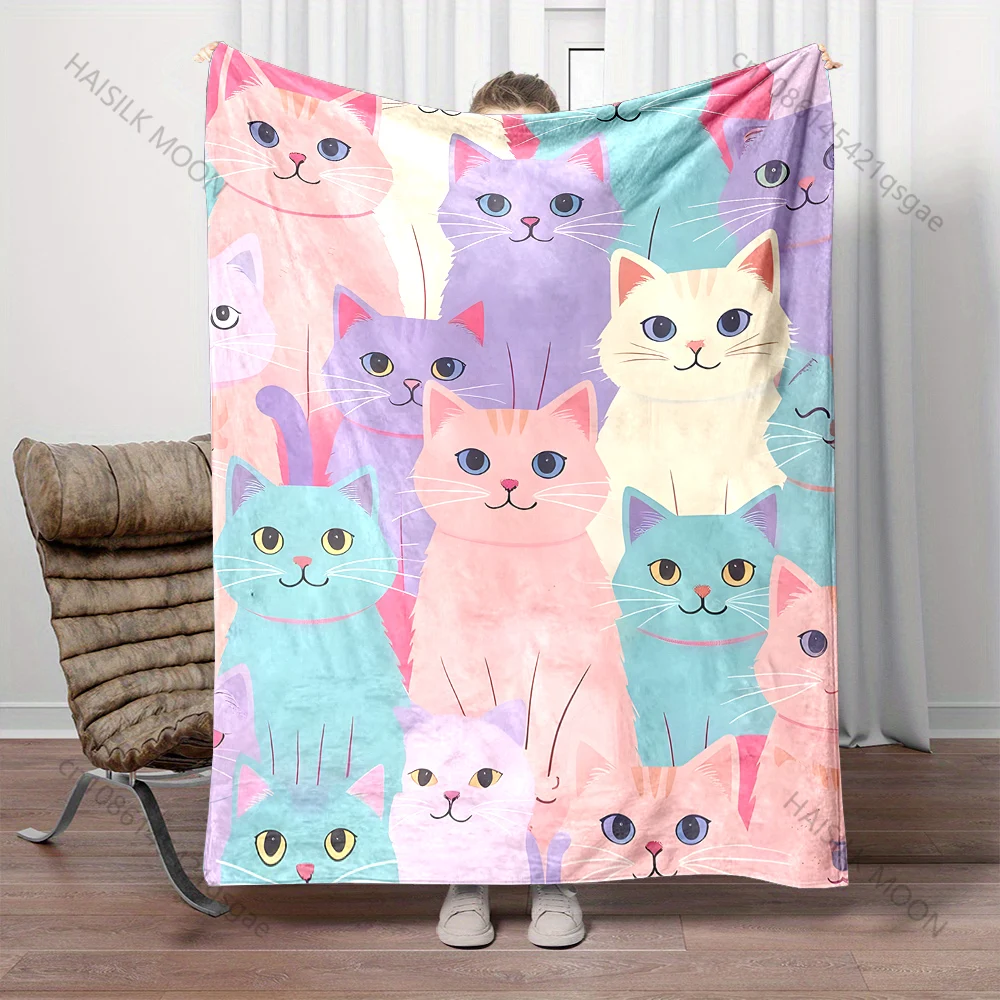 

Multiple sizes Colorful cute cartoon cats print blanket adult children warm for home travel soft and comfortable blanket