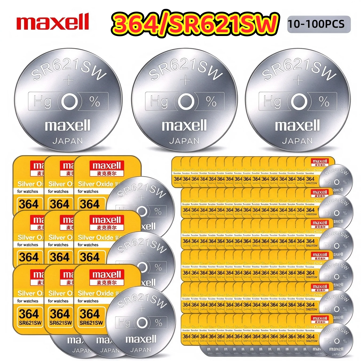 10-100PCS Maxell SR621SW 364 Silver Oxide Button Cell Battery 1.55V AG1 LR621 Coin Battery For Wrist Watch Quartz Clock