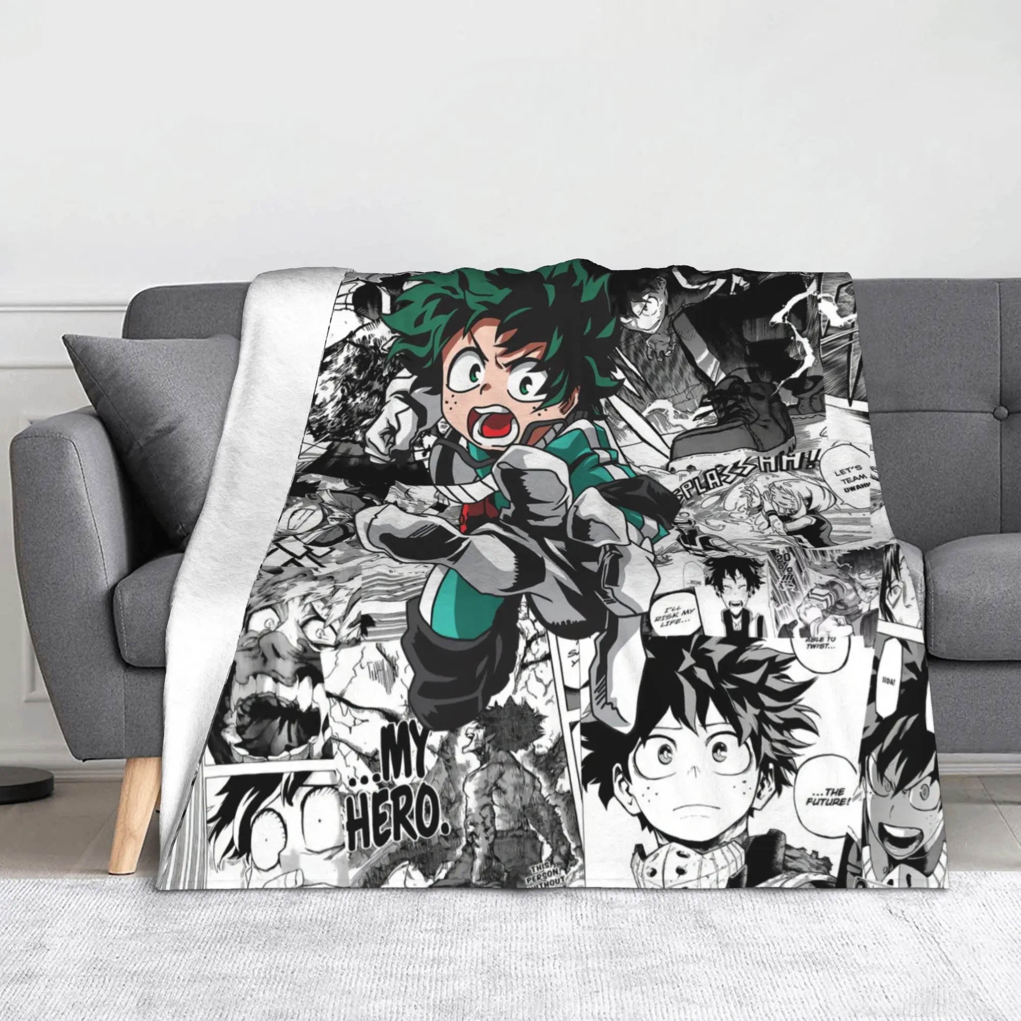 My H-Hero A-Academia Anime Blanket Flannel  Spring/Autumn Deku Izuku Midoriya Super Soft Throw Blanket for Bed Bedspreads