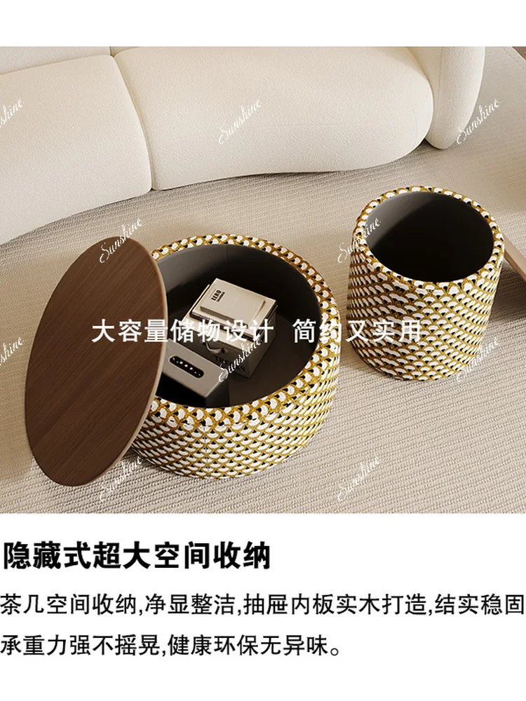 Round coffee table, living room, household small apartment, high-end sense jacquard, personalized creative size combination