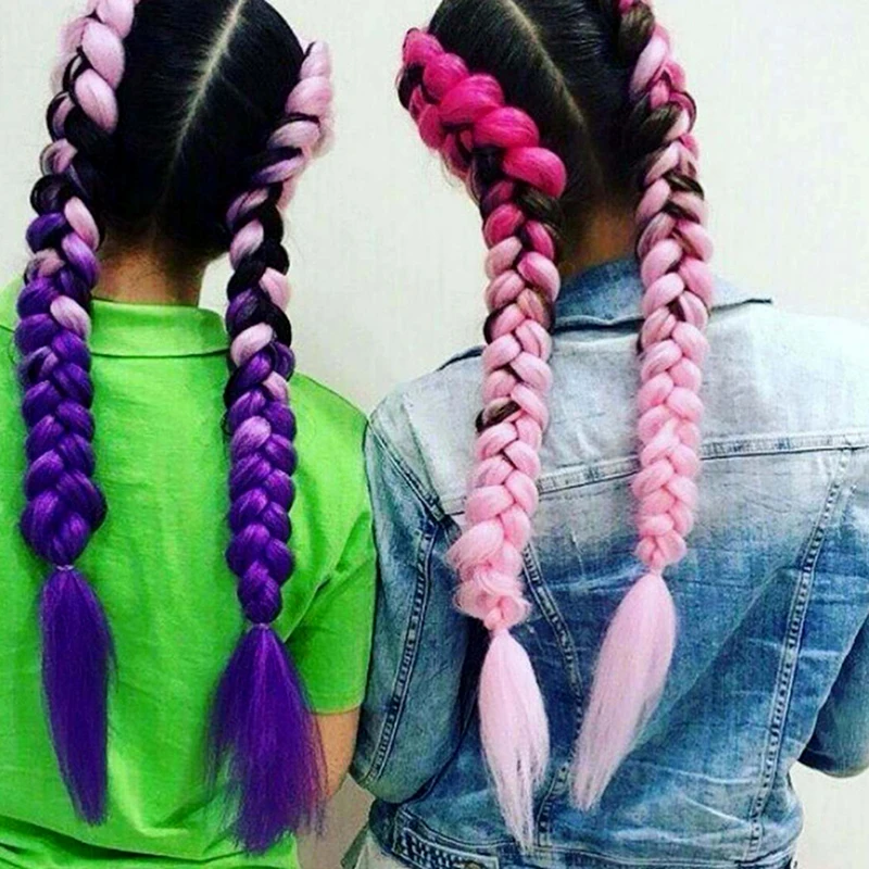 24 بوصة جامبو جديلة جدائل شعر صناعية أومبير جامبو الشعر التمديد للنساء والفتيات لتقوم بها بنفسك ضفائر شعر أحمر أرجواني أصفر #5