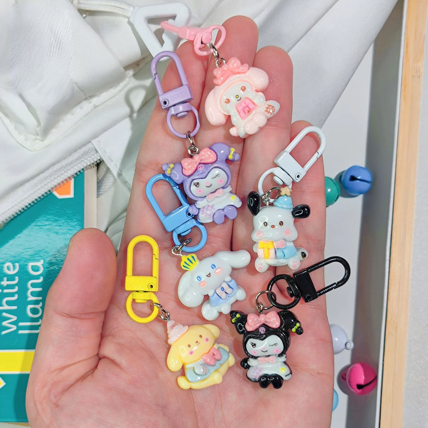 5Pcs/6Pcs Miniso Sanrio Kuromi My Melody Cinnamoroll Keychain Pendant Cute Cartoon Schoolbag Accessories Children's Toys