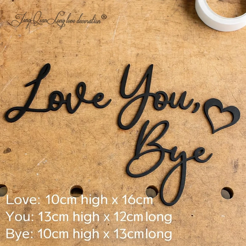 Custom Love You Bye Wooden Script Sign with Heart – Black Painted Door Topper, Entryway & Hallway Wall Décor, Sentimental Home