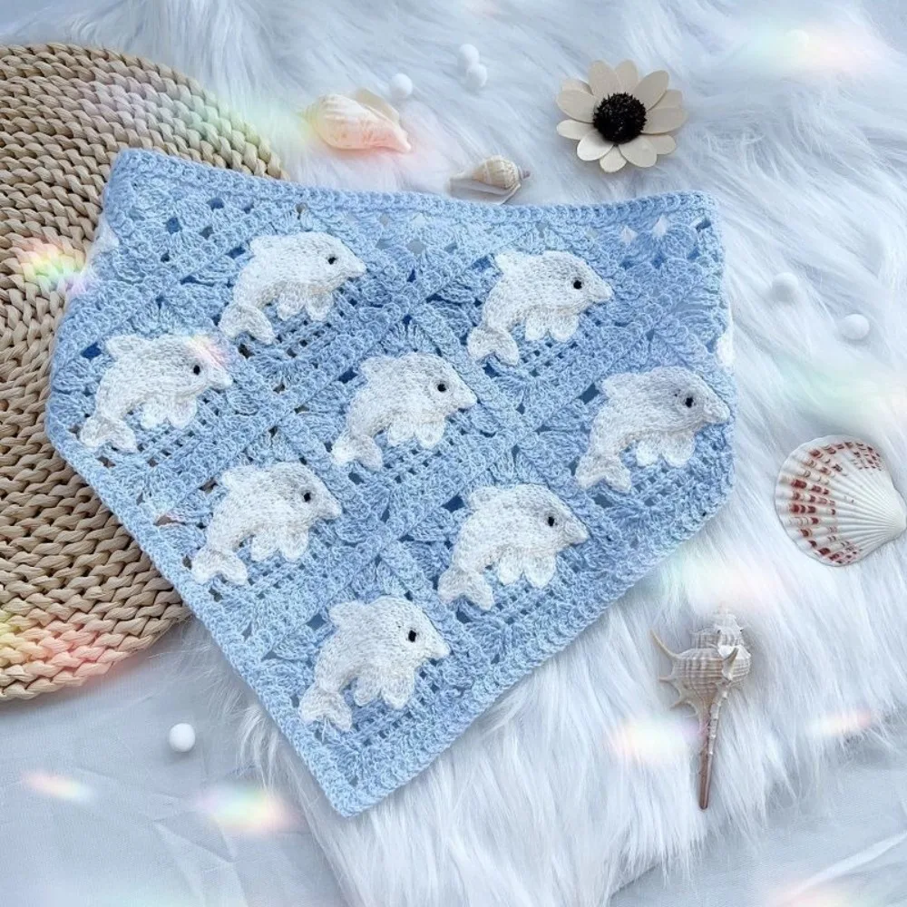 

Cute Dolphin Butterfly Triangle Towel Hair Band Sweet French Style Knitted Lace Colorful Flowers Hair Scarf for Women Girls