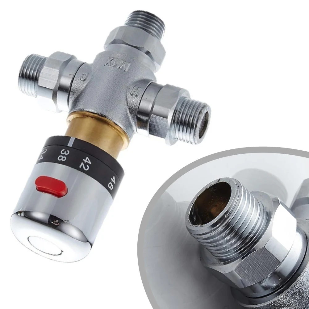 วาล์วผสมแบบเทอร์โมสแตติกพร้อมช่องน้ำเข้าร้อนและน้ำเย็น G1/2 สำหรับการควบคุมอุณหภูมิที่สม่ำเสมอ การควบคุมน้ำร้อนและน้ำเย็น