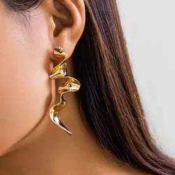 Vintage Metal Twisted Long Drop Earrings for Women Fashion Gold Color Irregular Creative Waves Earrings Jewelry Gifts