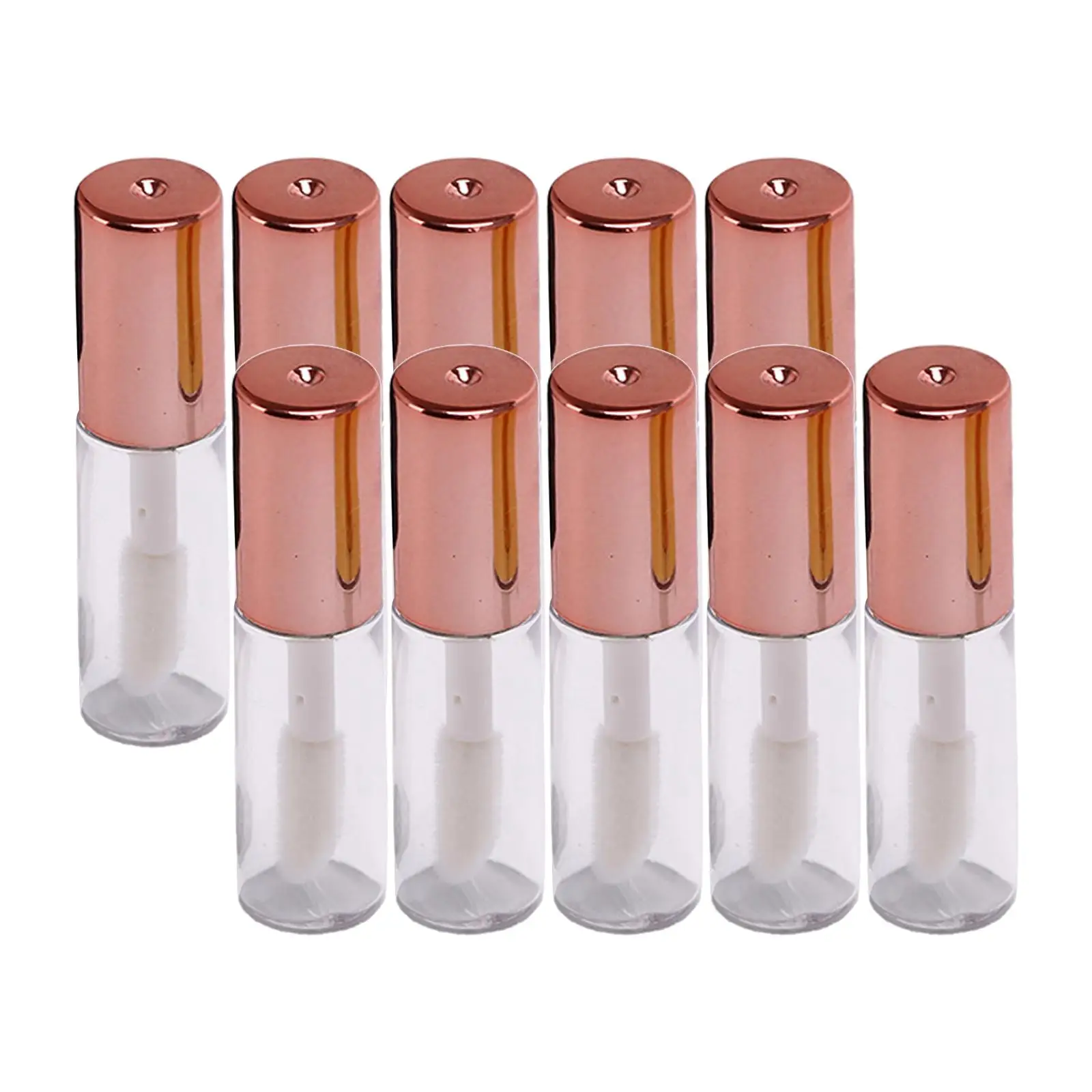 Herbruikbare plastic cosmetische potjes met zachte applicators voor dames en meisjes, in roségoudkleurige lippenbalsem tubes, voor in een cosmetische tas.