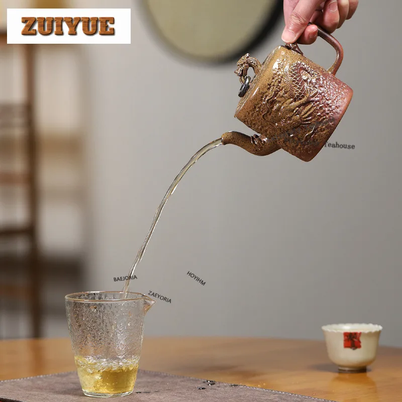 410ml Luxury Yixing Purple Clay Teapots Handmade Dragon Pot Raw Ore Wood-fired Porcelain Section Mud Kettle Zisha Tea Set Craft