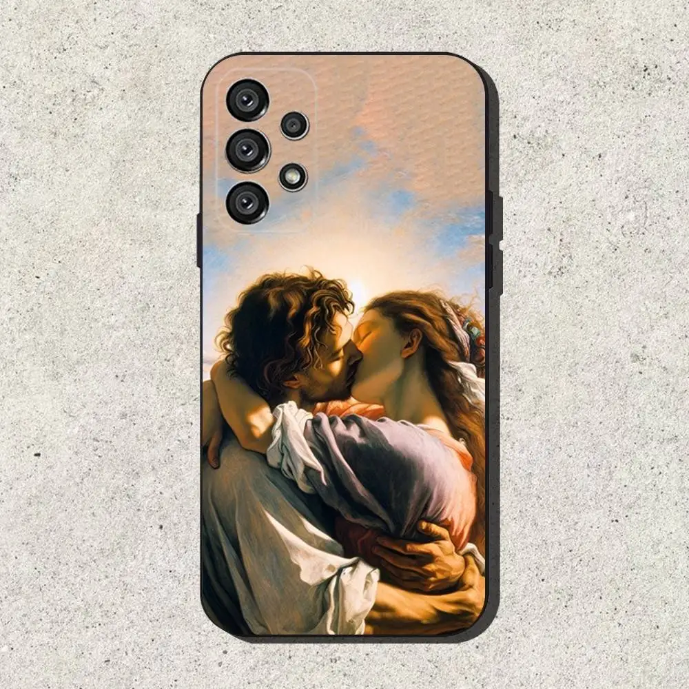 زوجين الفن قبلة النفط اللوحة حالة الهاتف لسامسونج S25، S24، S21، S22، S23، S30، الترا، S20، زائد، Fe، لايت، ملاحظة، 10,9,5G غطاء أسود