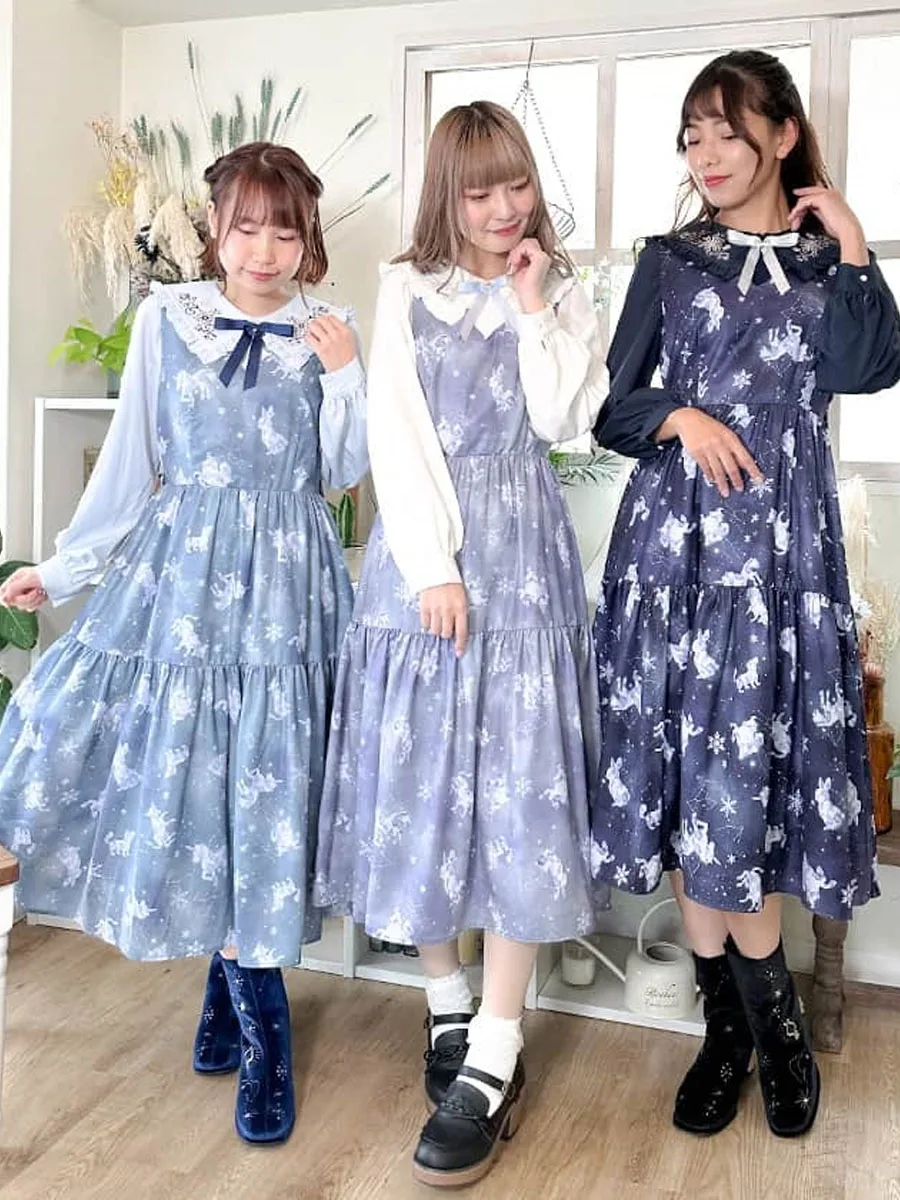 

Ele Sweet Girl's Ice Crystal Pattern Dr irt Spring Summer Autumn A-Line Skirt V-Ne No-Sve Polyester Fiber