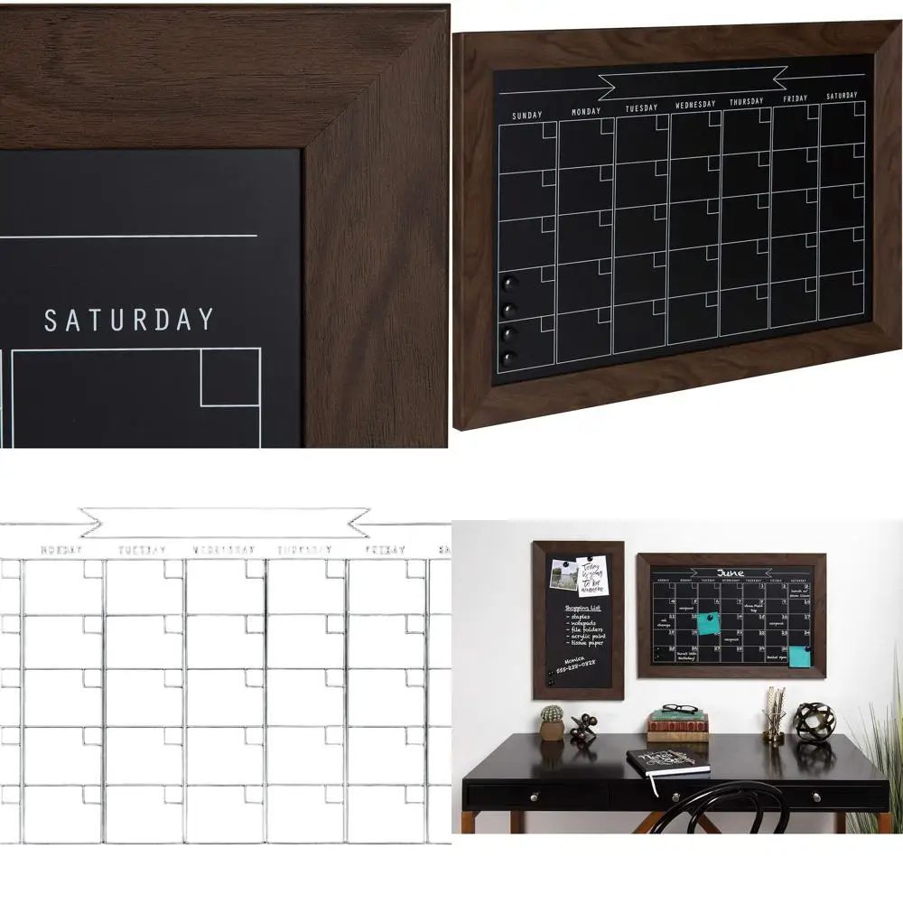 تقويم سبورة مغناطيسية مقاس 18 × 27 من خشب الجوز، إطار مخطط شهري #1