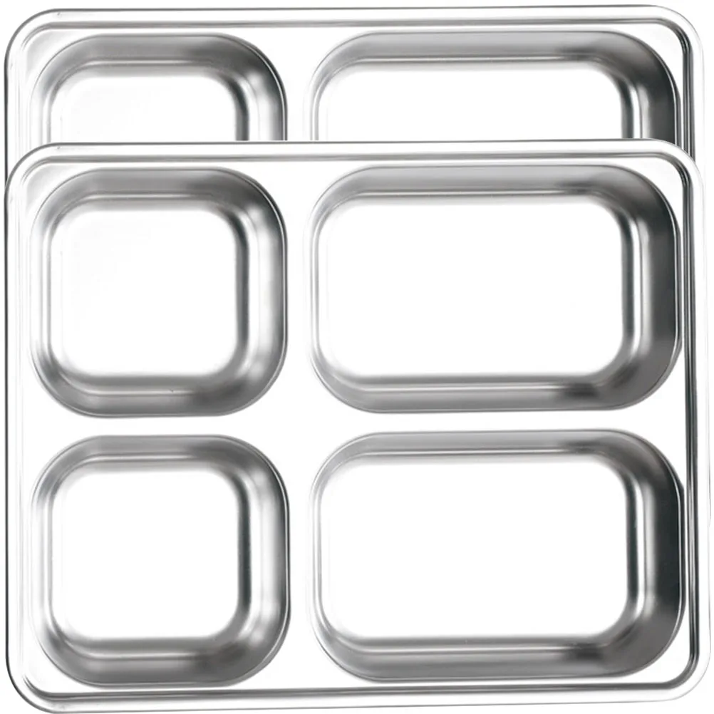 

2Pcs Stainless Divided Food Plates Tray Restaurant Food Tray Easy Clean Restaurant Home Supplies Lunch Compartment