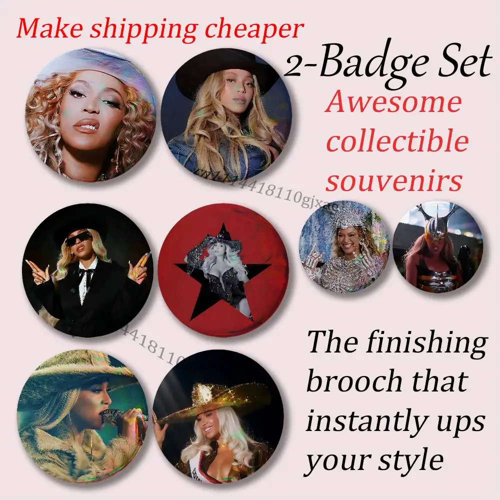 B-Beyonce Cowboy Carter Lemonade Brooches for Backpack Accessories 25,32,44,58,75mm Round Enamel 2-piece set Cartoon Anime Badge