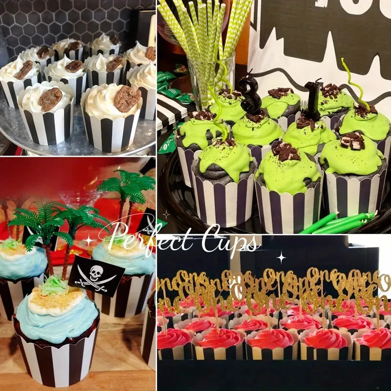 50pcs Black and White Stripesd Muffin Cup Paper Cup Cake Baking Oven Special Pink Red Air Fryer Steaming Baking
