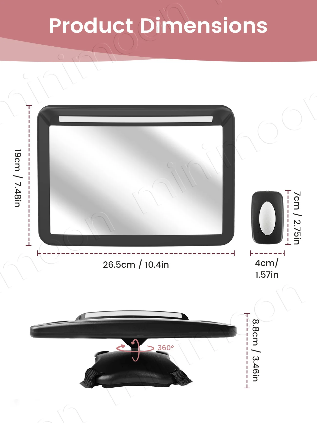 LED Headlight Baby Mirror with Remote, 360° Rotating Shatterproof for Nighttime Infant Monitoring