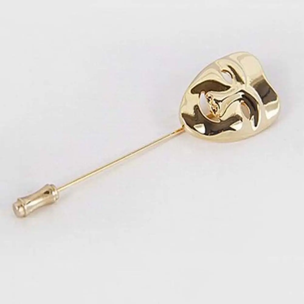 Vintage Funny Alloy Decoration Gold Color Men's Face 3D Lapel Pin Jewelry Brooches Pin Mask