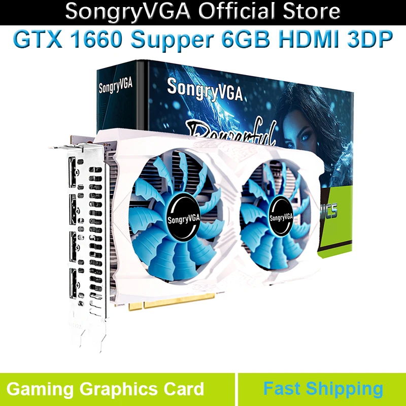 SongryVGA GTX 1660 Super Gaming Graphics Card, 6GB GDDR6 192-bit 8Pin PCIe 3.0,4K Triple 3DP+HDMI,for PC Gaming