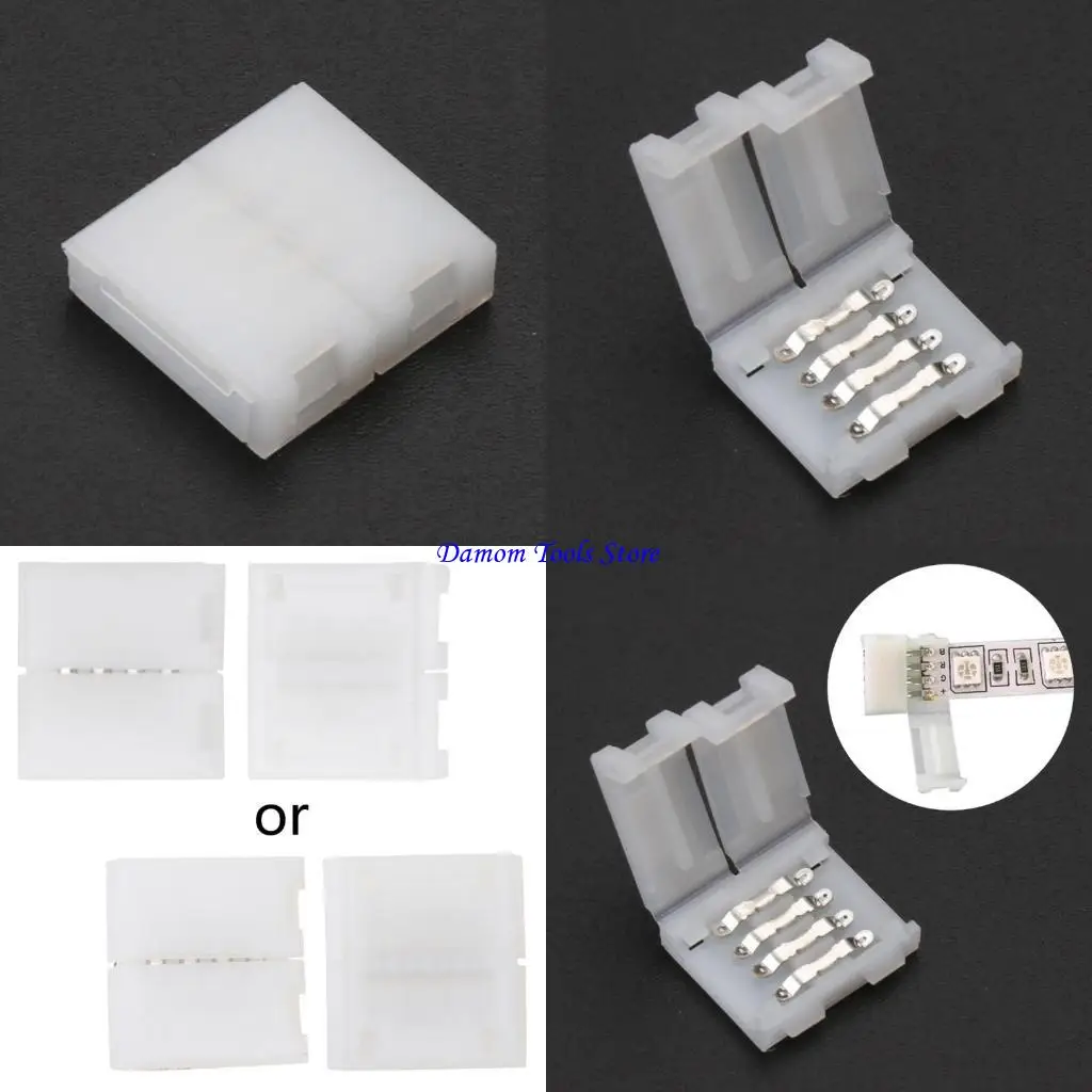 57BE Solderless Clip-on Coupler Connector 4 Pin 10mm For 5050 RGB LED Strip Light