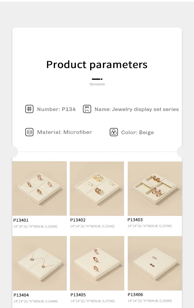 Oirlv Mikrofaser Beige Schmucktablett für Ringe, Ohrringe, Halsketten, Armbänder, Organizer-Tablett, Schmuck-Display-Set für Schaufenster – Detail 3