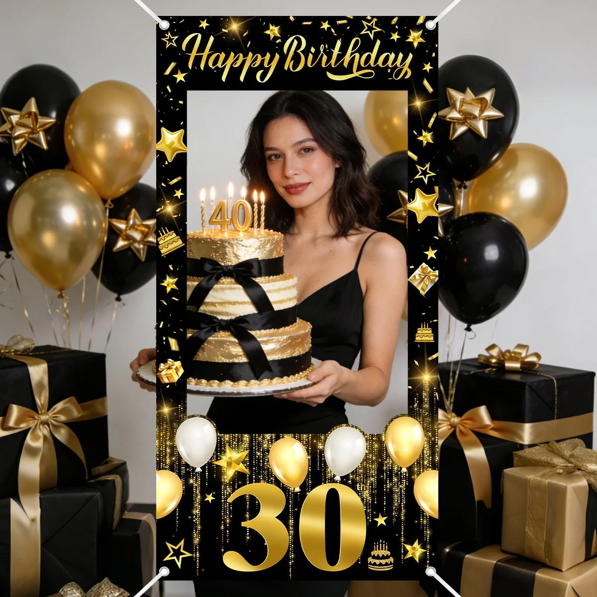 30., 40., 50., 60. Geburtstag Fotorahmen Foto-Requisiten Schwarz Gold Erwachsene 30 40 50 60 Jahre Alt Geburtstagsparty Dekoration – Detail 10