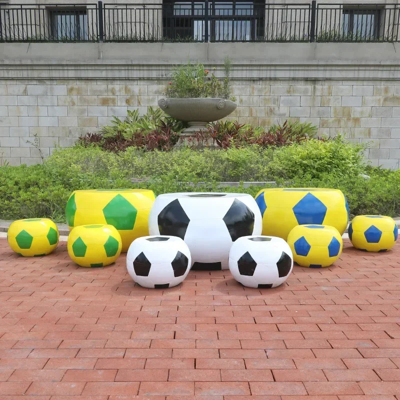 Outdoor combination football table and chair ornament FRP leisure rest football seat sitting stool square park courtyard