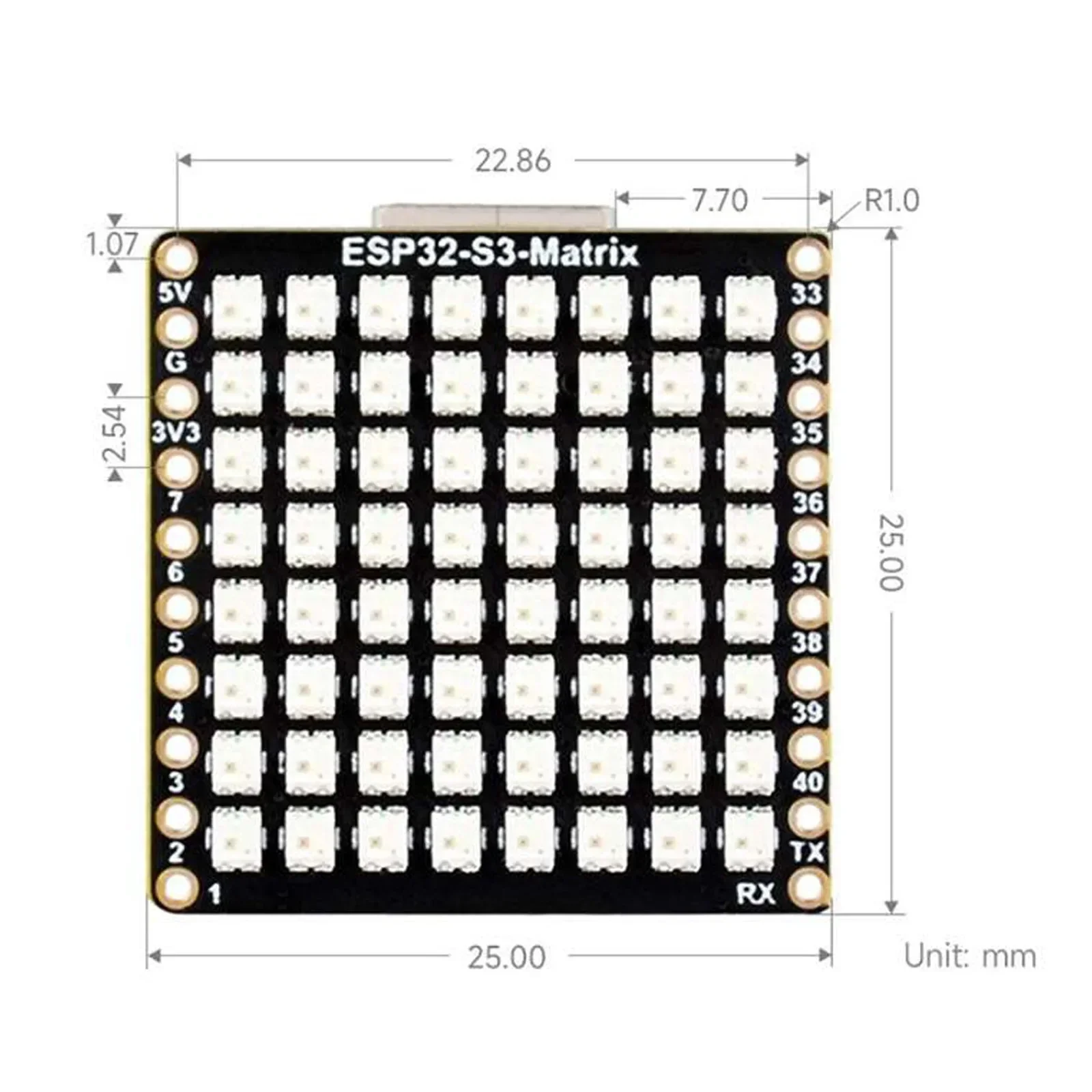 Placa de microdesarrollo ESP32-S3 con matriz de LED de 8x8, Wi-Fi y Bluetooth LE para proyectos IoT